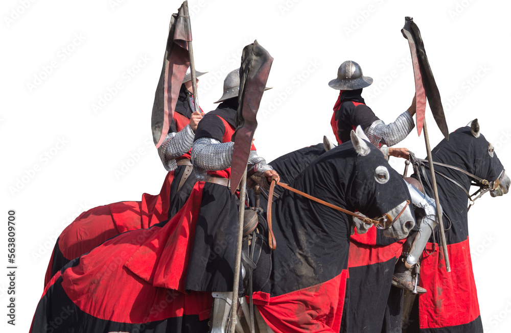 Isolated PNG cutout of knights on their horses on a transparent background, ideal for photobashing, matte-painting, concept art
