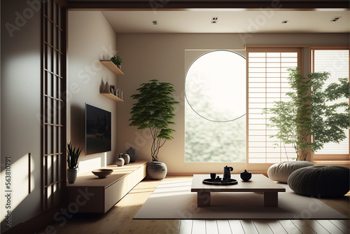 minimalist design living room japan style. Generative AI