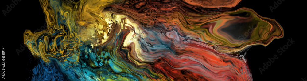 Fototapeta premium Modern colorful flow background on black. Wave Liquid shape in color banner.