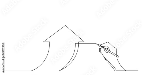 continuous line drawing vector illustration with FULLY EDITABLE STROKE of business concept sketch of economical growth arrow