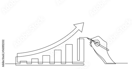 continuous line drawing vector illustration with FULLY EDITABLE STROKE of business concept sketch of economical growth chart with arrow