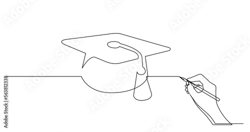 continuous line drawing vector illustration with FULLY EDITABLE STROKE of business concept sketch of educate cap