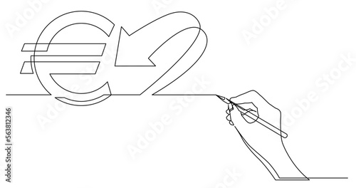 continuous line drawing vector illustration with FULLY EDITABLE STROKE of business concept sketch of euro investment profit sign