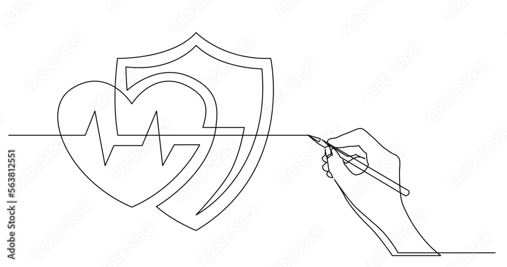 continuous line drawing vector illustration with FULLY EDITABLE STROKE of business concept sketch of heart health protection continuous line drawing vector illustration with FULLY EDITABLE STROKE of business concept sketch of heart health protection