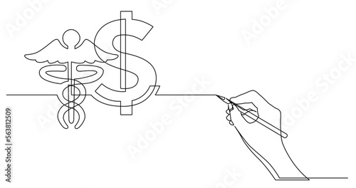 continuous line drawing vector illustration with FULLY EDITABLE STROKE of business concept sketch of health care cost