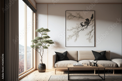 minimalist design living room japan style. Generative AI © Putrasatria