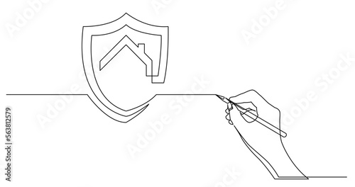 continuous line drawing vector illustration with FULLY EDITABLE STROKE of business concept sketch of home protection