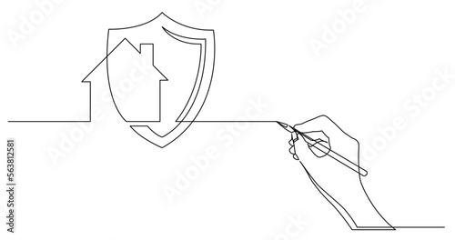 continuous line drawing vector illustration with FULLY EDITABLE STROKE of business concept sketch of home security