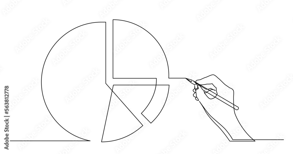 continuous line drawing vector illustration with FULLY EDITABLE STROKE of business concept sketch of pie chart