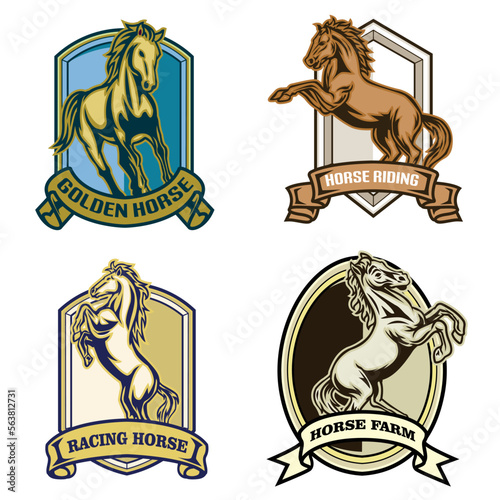 Set of horse badge in vintage illustration style