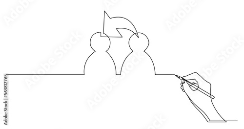 continuous line drawing vector illustration with FULLY EDITABLE STROKE of business concept sketch of people connection