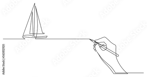 continuous line drawing vector illustration with FULLY EDITABLE STROKE of business concept sketch of sailing boat