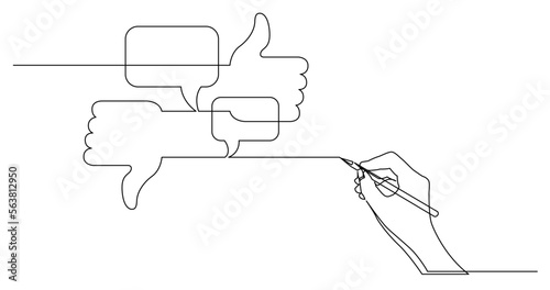 continuous line drawing vector illustration with FULLY EDITABLE STROKE of business concept sketch of social media discussion