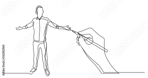 continuous line drawing vector illustration with FULLY EDITABLE STROKE of business concept sketch of standing man