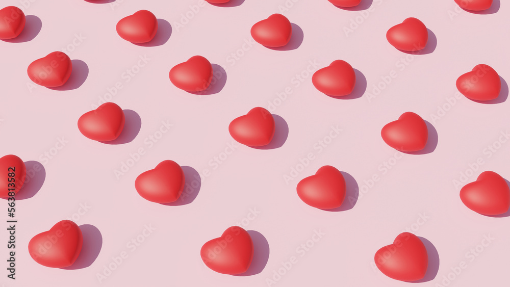 Red heart on pink background.Happy valentine day concept. 3D render..