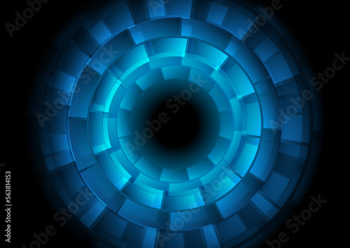 Futuristic technology dark blue abstract background with geometric round shapes. Vector design