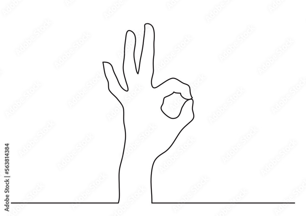 Obraz premium continuous line drawing vector illustration with FULLY EDITABLE STROKE of hand showing ok gesture