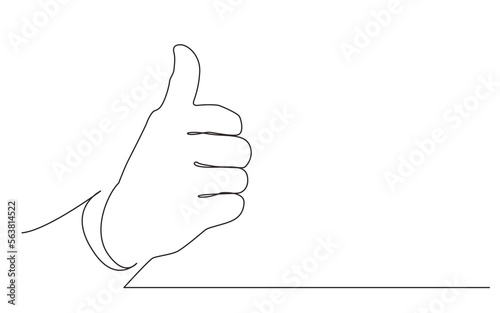 continuous line drawing vector illustration with FULLY EDITABLE STROKE of thumb up hand gesture