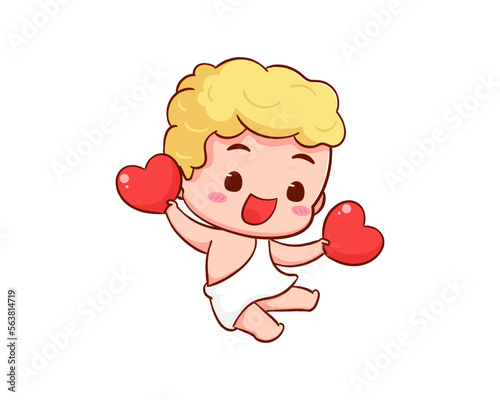 Cute Adorable Cupid cartoon character. Amur babies, little angels or god eros. Valentines day concept design. Adorable angel in love. Kawaii chibi vector character. Isolated white background. © crystal_snow