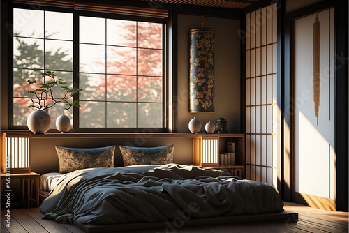 design bedroom japan style. Generetive AI