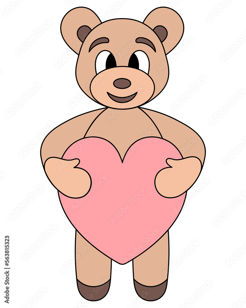 Brown bear. A teddy bear holds a pink heart in its paws. Color vector ...