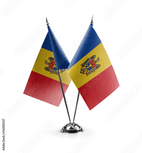 Small national flags of the Moldavia on a white background