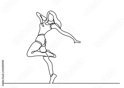 continuous line drawing vector illustration with FULLY EDITABLE STROKE of happy fitness woman