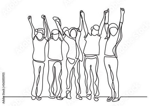 continuous line drawing vector illustration with FULLY EDITABLE STROKE of happy joyful children