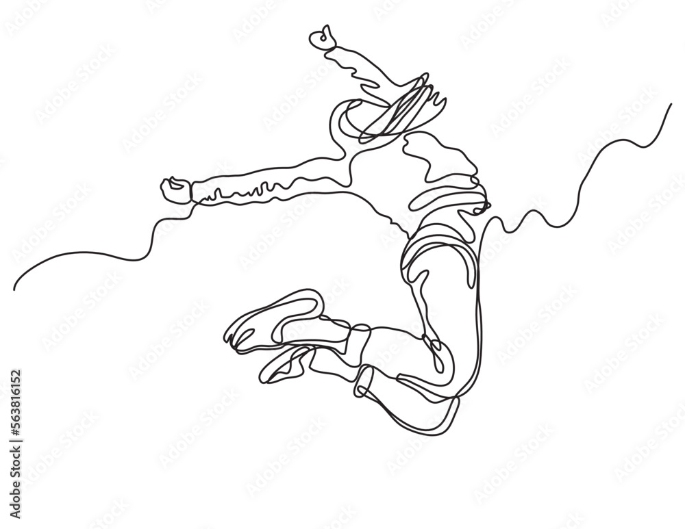 continuous line drawing vector illustration with FULLY EDITABLE STROKE of jumping young woman continuous line drawing vector illustration with FULLY EDITABLE STROKE of jumping young woman