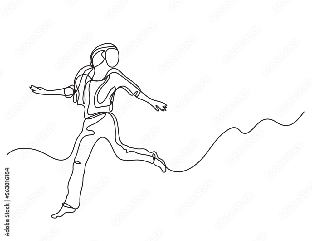 continuous line drawing vector illustration with FULLY EDITABLE STROKE of running woman continuous line drawing vector illustration with FULLY EDITABLE STROKE of running woman