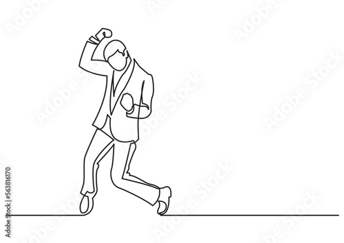 continuous line drawing vector illustration with FULLY EDITABLE STROKE of man cheering