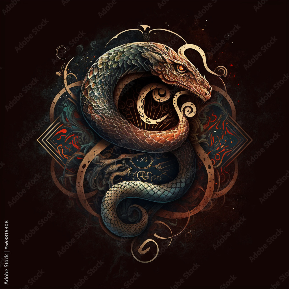 golden dragon on red background, zodiac animal set, Chinese zodiac, Astrological signs, abstract horoscope. Chinese new year animals, snake by Generative AI golden dragon on red background, zodiac animal set, Chinese zodiac, Astrological signs, abstract horoscope. Chinese new year animals, snake by Generative AI
