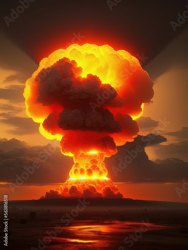 Nuclear Bomb Explosion - Mushroom Cloud. Generative AI