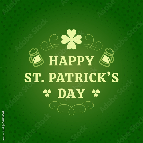 Happy Saint Patrick's Day beer mug curved ornate vintage greeting card typography template vector