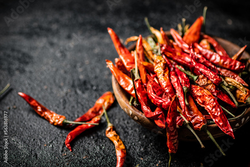 A full plate of dried chili peppers. 