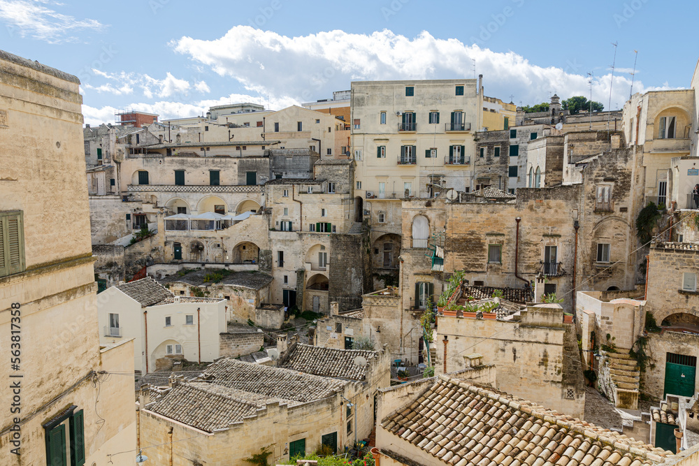View to houses in the old city of  Matera