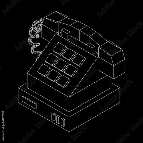 Old retro landline telephone. Wireframe vector