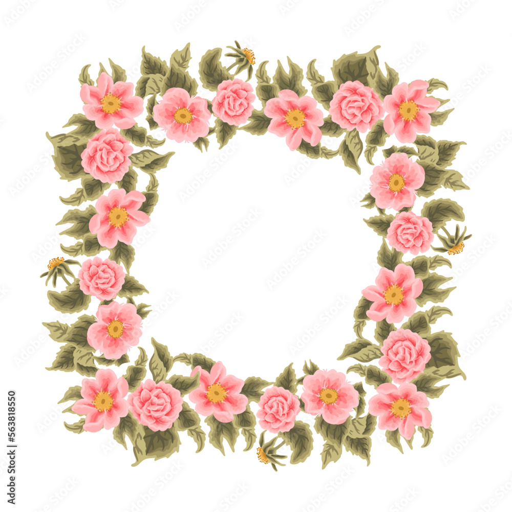 Vintage Tropical Rose, Peony Flower Bunch, Wreath and Frame Vector Illustration Clipart Arrangement for Wedding Invitation, Greeting Card Decoration, Aesthetic Nature Crafts, Art and Creative Projects