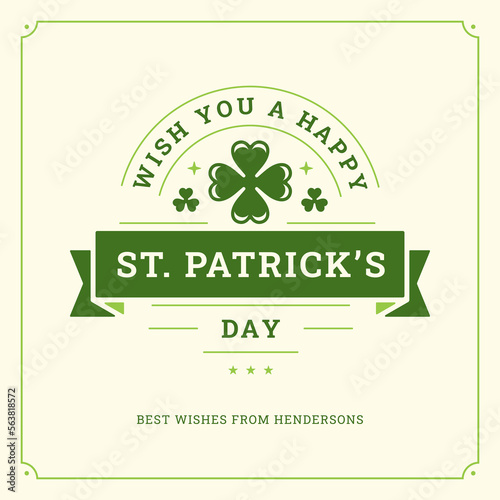 Happy St Patrick's Day green clover vintage greeting card typographic template vector flat