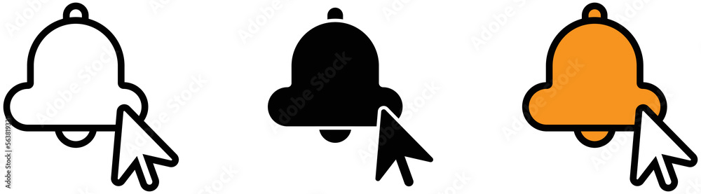notification icon set. bell with cursor icon collections symbol, vector illustration notification icon set. bell with cursor icon collections symbol, vector illustration