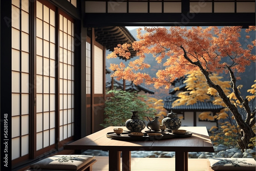 design terrace japan style. Generative AI photo