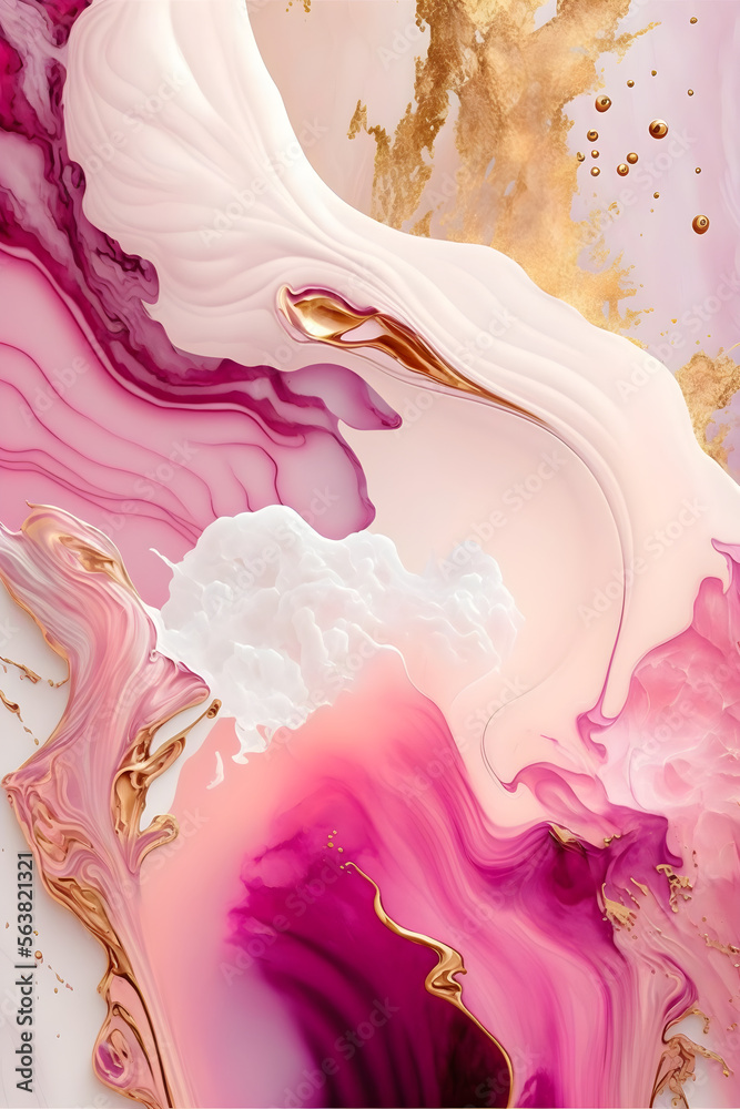 Abstract Alcohol Ink with Pink Gold Accent Marble Texture Background created by Generative AI