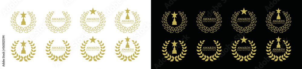 Awards nomination emblem collection in the laurel wreath symbol logo design. Best award trophy with golden wreath, vector illustration Awards nomination emblem collection in the laurel wreath symbol logo design. Best award trophy with golden wreath, vector illustration