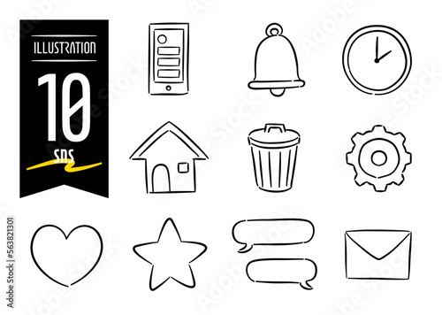 Set of 10 hand-drawn pop-style icon illustrations with sns motifs