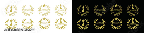 Awards nomination emblem collection in the laurel wreath symbol logo design. Best award trophy with golden wreath, vector illustration
