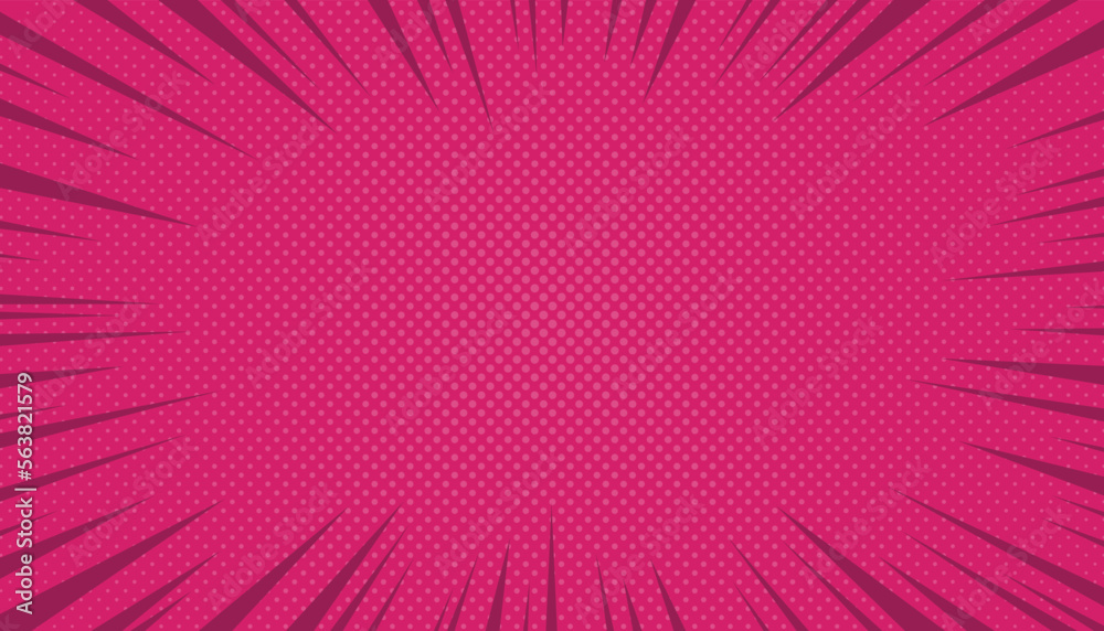 Obraz premium Comic retro pop art burst background. Pink vintage flash halftone frame. Cartoon retro starburst backdrop with dots and stripes. Abstract vector illustration in pop art style.