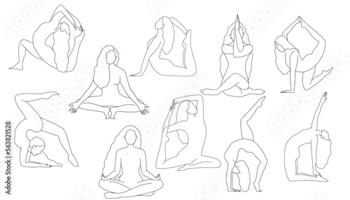 Minimalist Lineart Woman Yoga Pose Vector Illustrations