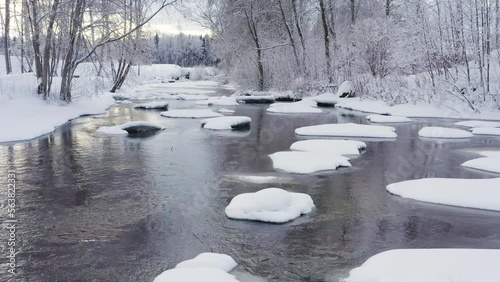 The white rocks that is covered with snow in the river of Estonia on a winter season photo
