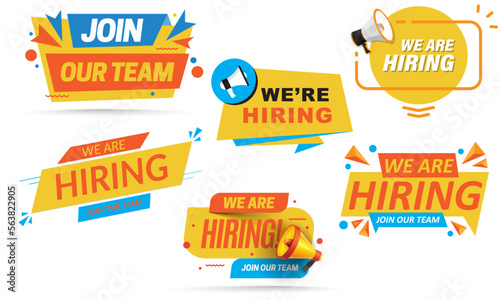 Hiring recruitment open vacancy design, We are hiring job offer vacancy bubble speech vector, We are hiring for creative vector design.