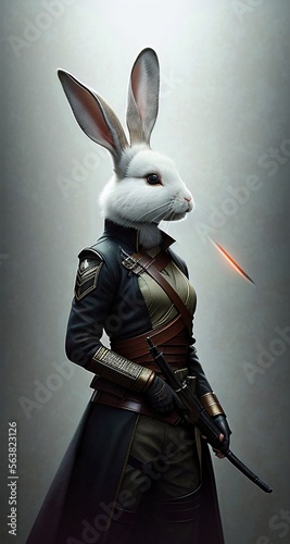 Warrior, rabbit. Assassin. Portrait, concept art.